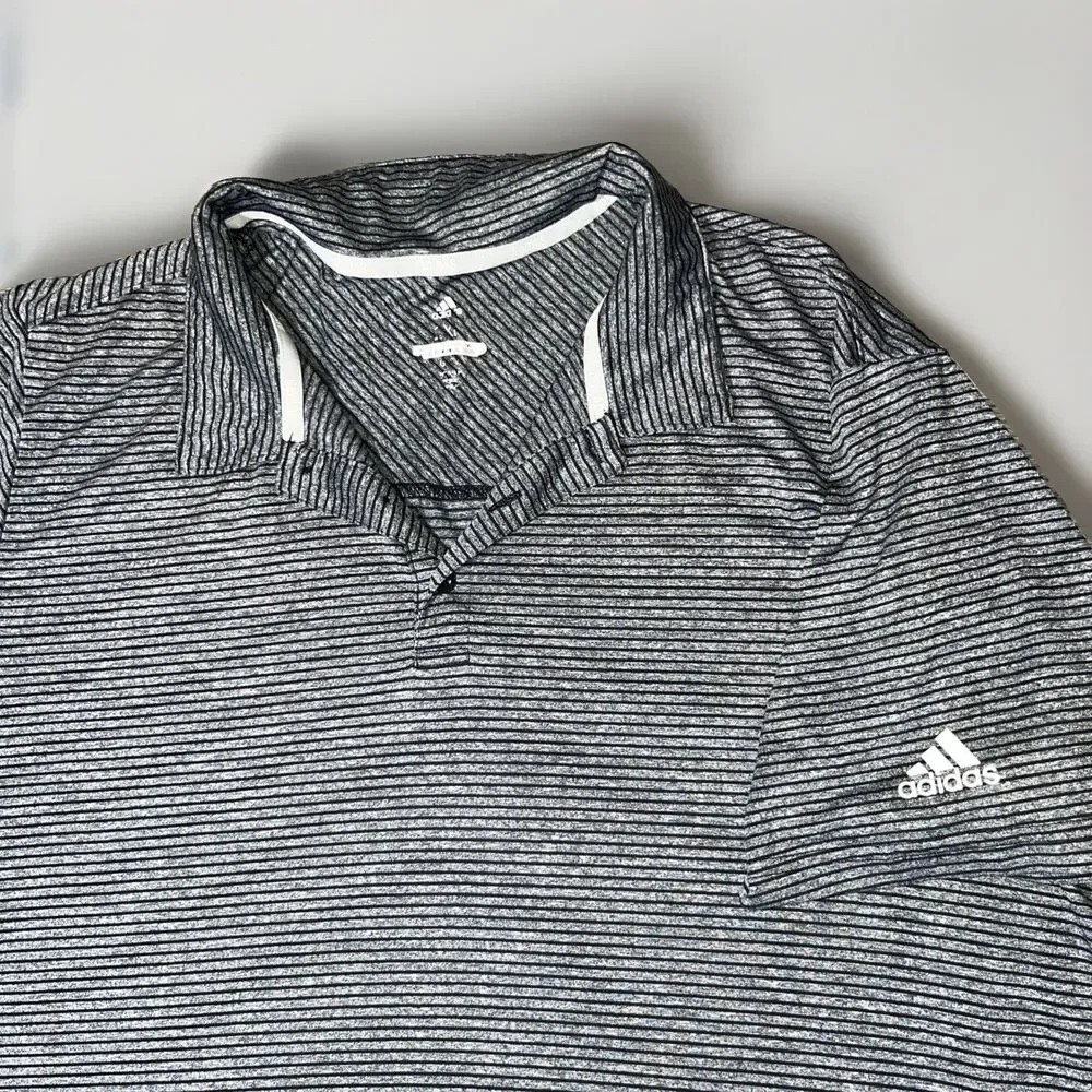 Adidas Golf Polo Shirt Mens XLarge Grey Black Striped Performance Short Sleeve